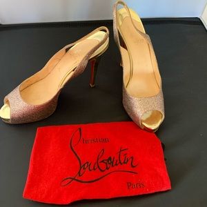 Christian Louboutin Champagne Sparkle Slingback Prom Perfect Pumps Sz 11.